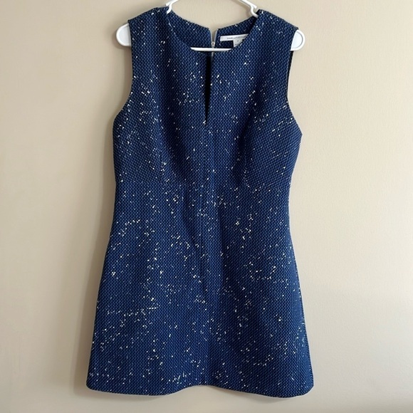 Diane Von Furstenberg Yvette Navy Painted Tweed A-Line Shift Dress Blue - Picture 3 of 9